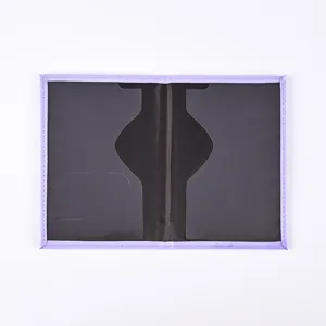 Close up of purple PU leather passport holder interior with transparent card slots.