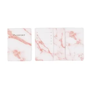 Pink marble passport holder cover travel wallet document card organizer case main view