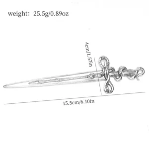 Silver metal sword hair stick, vintage gothic hair accessory for women styling, unique design