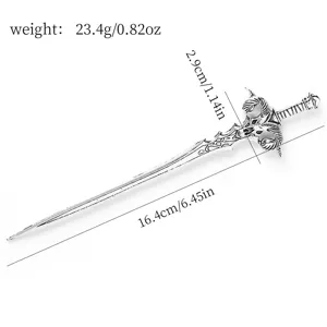 Gothic ram head sword hairpin antique metal hair stick Chinese style cosplay hair accessory