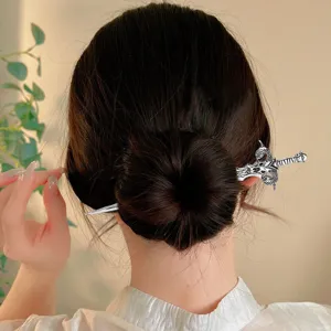 Vintage Gothic Sheep Skull Sword Hairpin Retro Silver Alloy Hair Stick Ancient Chinese Hanfu Cosplay Hair Accessories