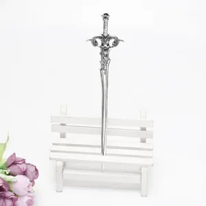 Gothic ram skull sword hair stick vintage silver metal hair accessory detail view