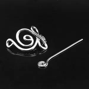 Viking Celtic hair pin detail shot, retro silver metal hair fork and ring set for women.