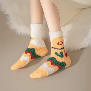 Cozy fuzzy winter socks for women, soft thick warm fleece house floor socks with cute cartoon.