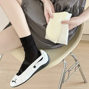 Detailed view of women breathable mesh mid-tube socks in solid colors, perfect for summer.