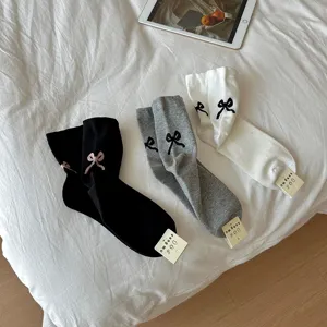 Γυναικείες Casual Βαμβακερές Κάλτσες Μεσαίου Μήκους Γλυκό Σχέδιο Φιόγκος Μονόχρωμες Μόδα Μαλακές Αναπνεύσιμες Καθημερινές