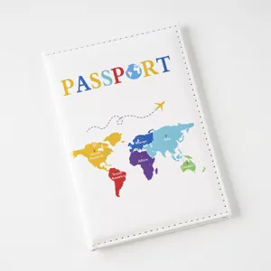 World map design white passport cover travel document organizer ticket holder wallet case