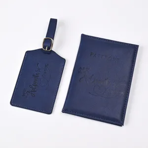 PU Leather Passport Cover And Luggage Tag Set Travel Document Organizer Embossed Letter Passport Holder For Women Men