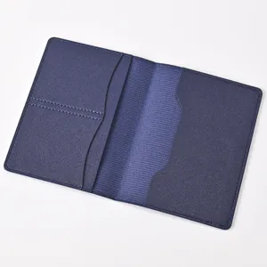 Premium dark blue PU leather passport cover with card slots, durable travel document holder.