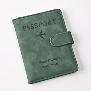 PU Leather Passport Holder And Luggage Tag Set RFID Blocking Travel Wallet Passport Cover With Card Slots
