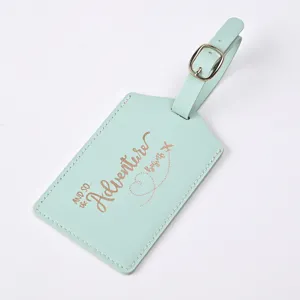 Mint green PU leather luggage tag with gold hot stamping adventure travel bag tag accessory