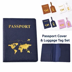 PU Leather World Map Passport Cover Holder RFID Blocking Travel Document Organizer Case With Elastic Band For Men Women