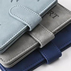 Detailed close-up of multi-functional PU leather passport holders with magnetic buckle set.