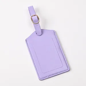 Purple leather luggage tag with gold buckle travel bag identifier tag for suitcase accessory