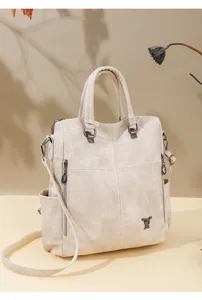 Multi-functional women's backpack convertible shoulder bag stylish beige PU leather
