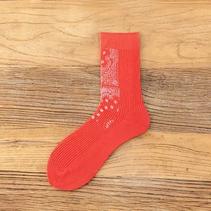 Red paisley print mid-calf cotton socks, stylish spring summer autumn casual socks for daily wear.