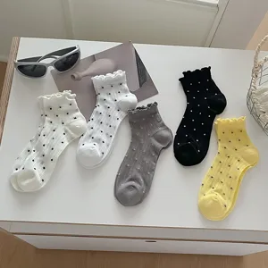 Summer sweet polka dot ruffle socks detail, breathable mesh design, cute ballet style short socks.