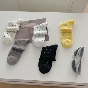 Summer sweet polka dot ruffle mesh socks, breathable thin socks for women and girls daily wear.