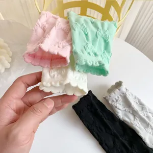 Sweet bow cotton socks for women, spring summer casual mid tube cute ruffle hosiery.