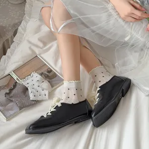 Summer ballet style women socks cute polka dot mesh breathable lettuce edge short socks