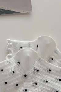 Summer cute polka dot mesh boat socks for women with delicate lettuce edge breathable thin.