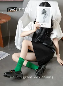 Women's thick terry long socks, fashionable Korean style knit hosiery for winter.