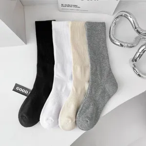Men solid color ribbed mid tube cotton socks casual sports long socks set of four colors