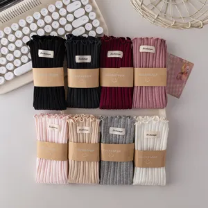 Women's ruffle ribbed mid-tube cotton socks cozy sweet fashion casual knit hosiery