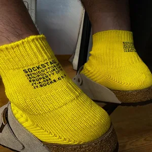 Spring summer minimalist solid color Japanese chunky knit letter printed short cotton socks detail