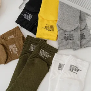 Simple solid color Japanese style thick needle multi-color letter printed short cotton socks