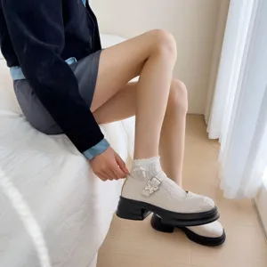 Stylish women's Mary Jane shoes with hollow lace bow socks, sweet spring summer daily wear.