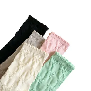 Spring summer women socks sweet style bow embossed lace pattern cotton cute casual mid tube socks