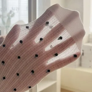 Summer ballet style polka dot sheer mesh boat socks, lightweight and breathable design.