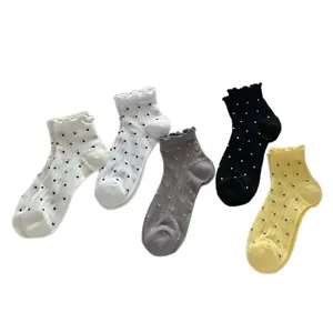 Summer ballet style women socks cute polka dot mesh breathable lettuce edge boat socks main view