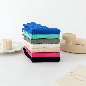 Colorful ribbed mid-calf distressed socks for daily casual wear, soft and comfortable fit.