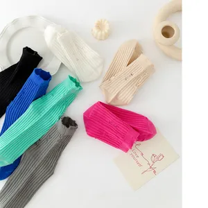 Colorful distressed mid-tube socks with rib knit design, casual and stylish daily wear.