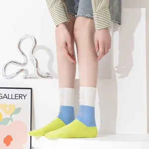 Color block ripped women mid-calf socks spring summer fashion casual hosiery detail view