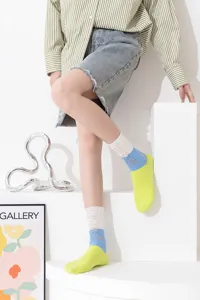 Women colorblocked ripped distressed fashion casual crew socks for daily wear comfy