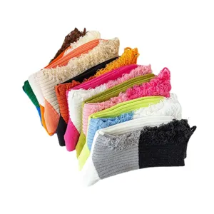 Women colorblock distressed mid-calf socks, fashion spring summer stacked cotton socks.