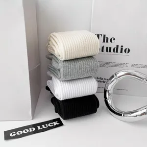 Men's solid color thick towel bottom mid-tube cotton socks casual sports ribbed socks set