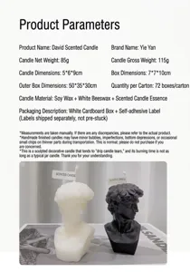 David bust scented candle, artistic body statue home decor and photography prop, soy wax fragrance.