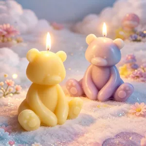 Cute sitting bear scented candles with burning wick, perfect romantic decorative gift for home.