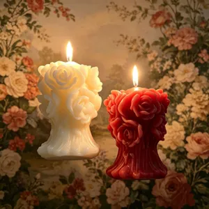 3D Relief Rose Duftkerze, romantisches Blumenstrauß Design für Valentinstag Geschenk.