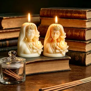 Lotus goddess scented candle, handmade soy wax home decor, vintage style aesthetic gift.