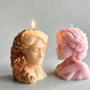 Greek goddess scented soy wax candle, decorative vintage bust candle for home decor gift.