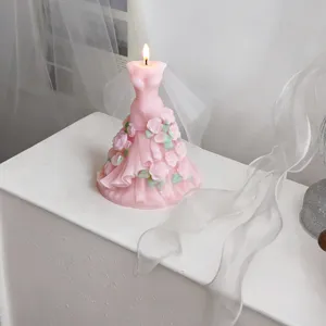 Rosa 3D Kleid Duftkerze mit Rosenblüten, romantisches Geschenk für Geburtstag Heimdekor.