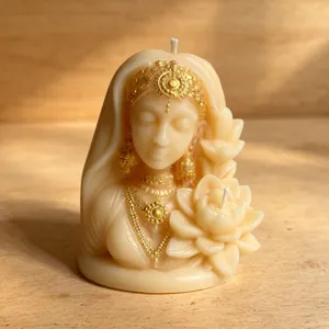 Exquisite lotus goddess scented candle detail, premium soy wax decor for home and gifts.