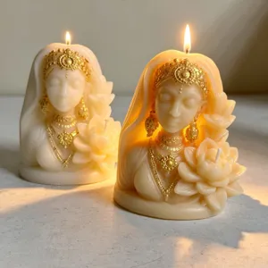 Hand-poured soy wax goddess candle with lotus design, elegant home decor and gift piece.
