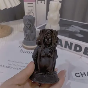 Triple goddess scented candle, black wax pagan sculpture candle for home decor and unique gifts.