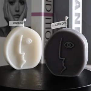 Abstract face scented candle minimalist soy wax home decor gift candle white and grey aesthetic